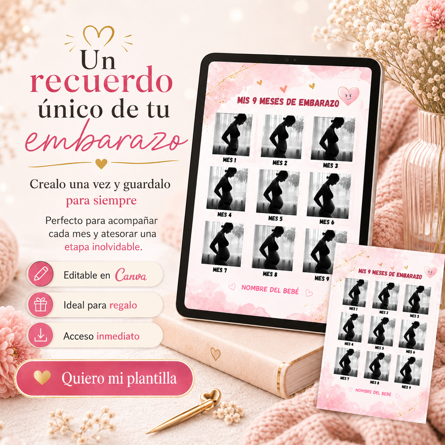 Plantilla para CANVA imagenes mis 9 meses de embarazo