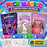 Pack Mágico: 3 libritos para colorear — Guerreras Pop Mágicas, Unicornios y Princesas